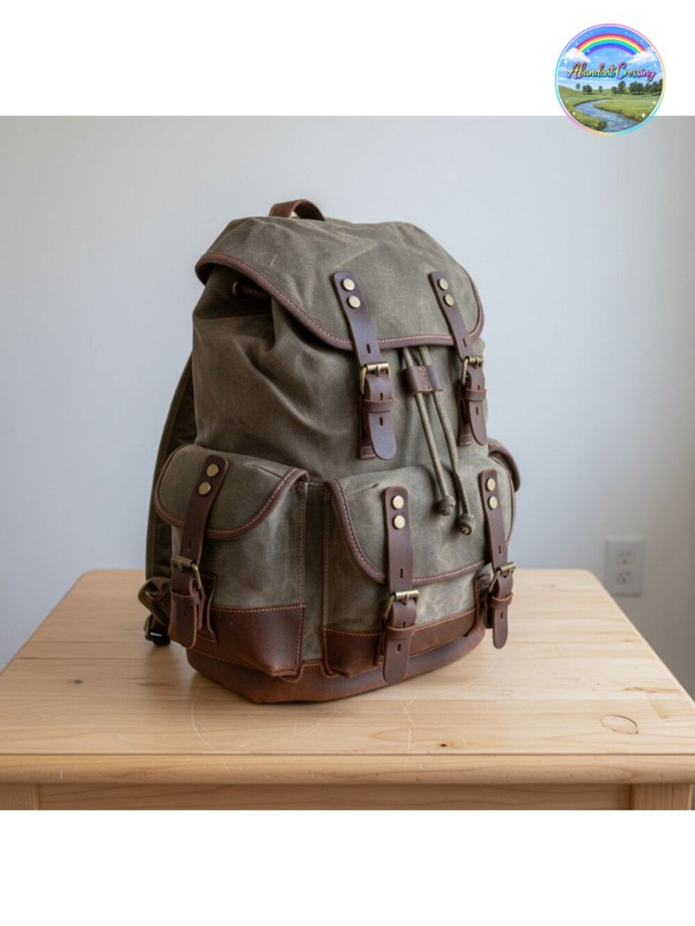 Waxed Canvas Leather Backpack Water Resistant 22L Travel Daypack
